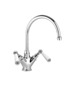 Olde English Kitchen Mixer with Porcelain Lever Handles & 200mm Swivel Spout