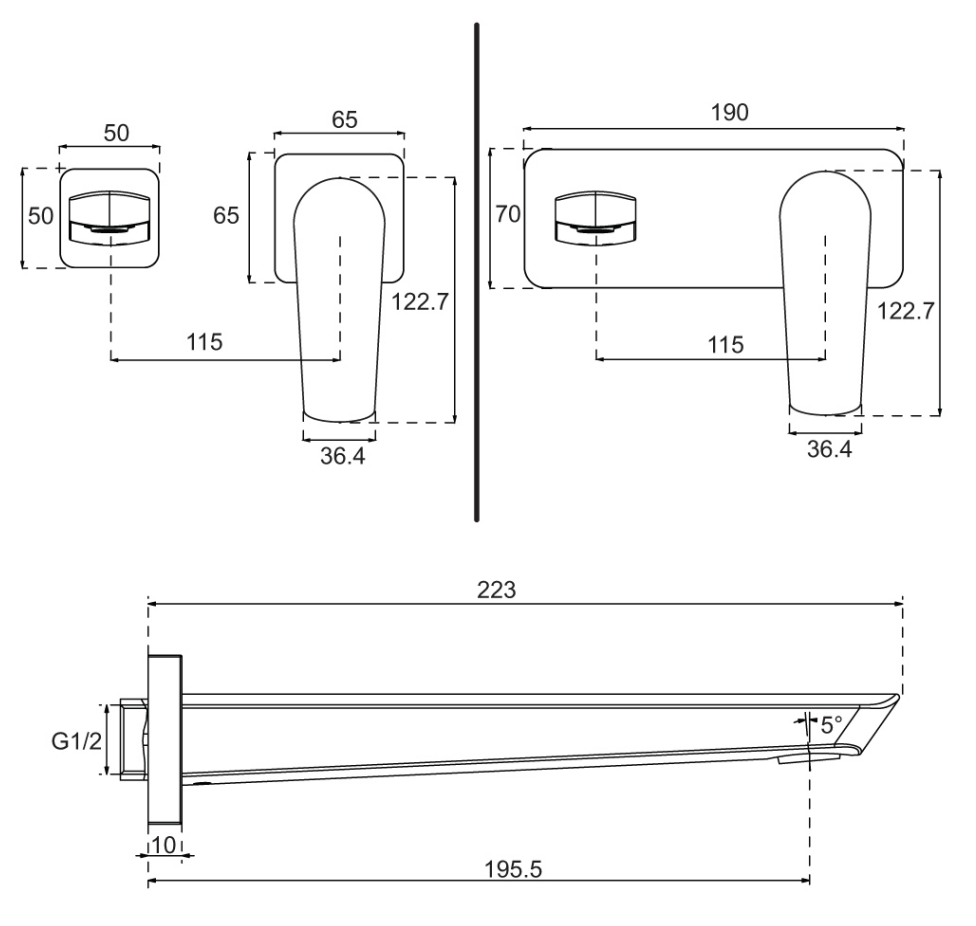 Stratos Rectangular Wall Mounted Basin Mixer - Image 3