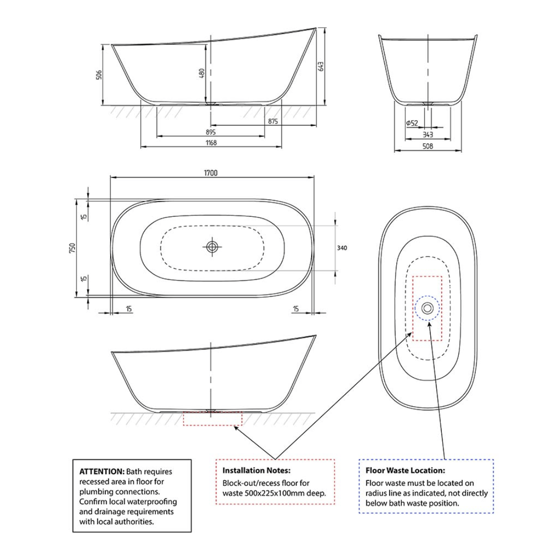 Theano 1700 Curved Quaryl Freestanding Bath | Alpine White - Image 3