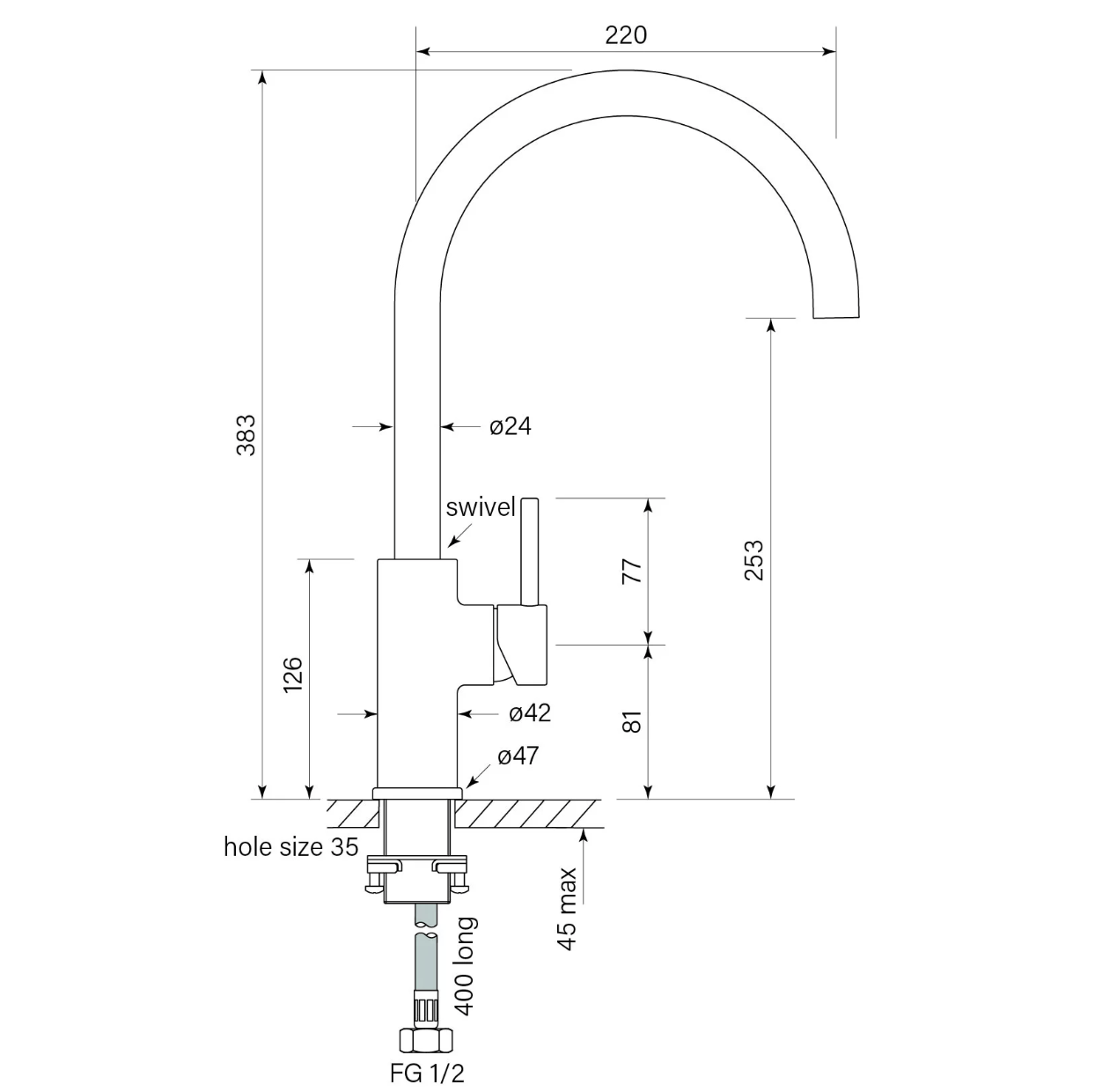 Pegasi Sink Mixer Curve 220 - Image 2