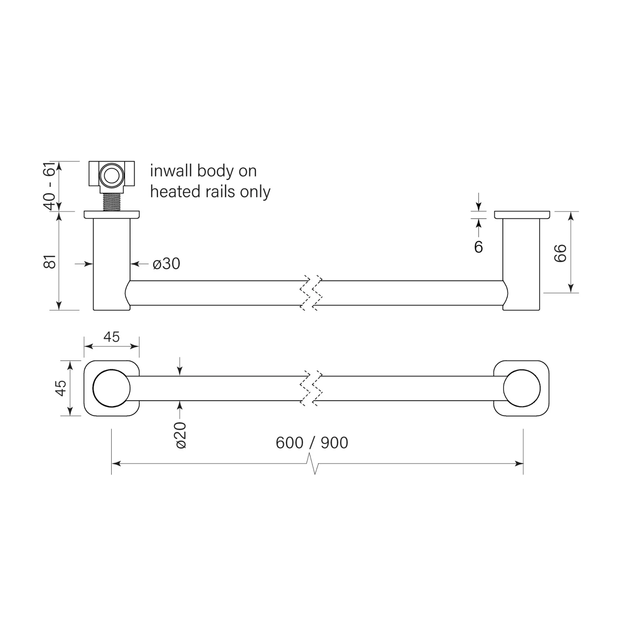 Zeos Non-Heated Towel Rail 600 - Image 2