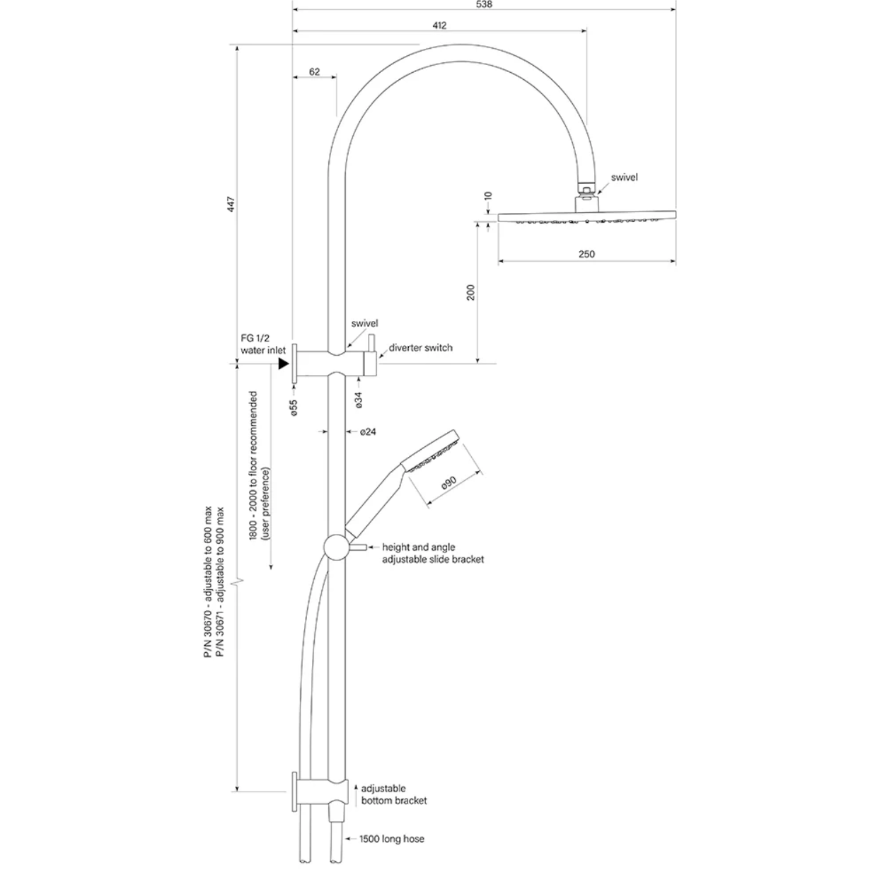 Pegasi Dual Shower 900 curve 90rnd, 250h - Image 2