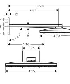 Alternative view of AX Showersolutions OHS 460/300 3jet with shower arm and square escutcheon